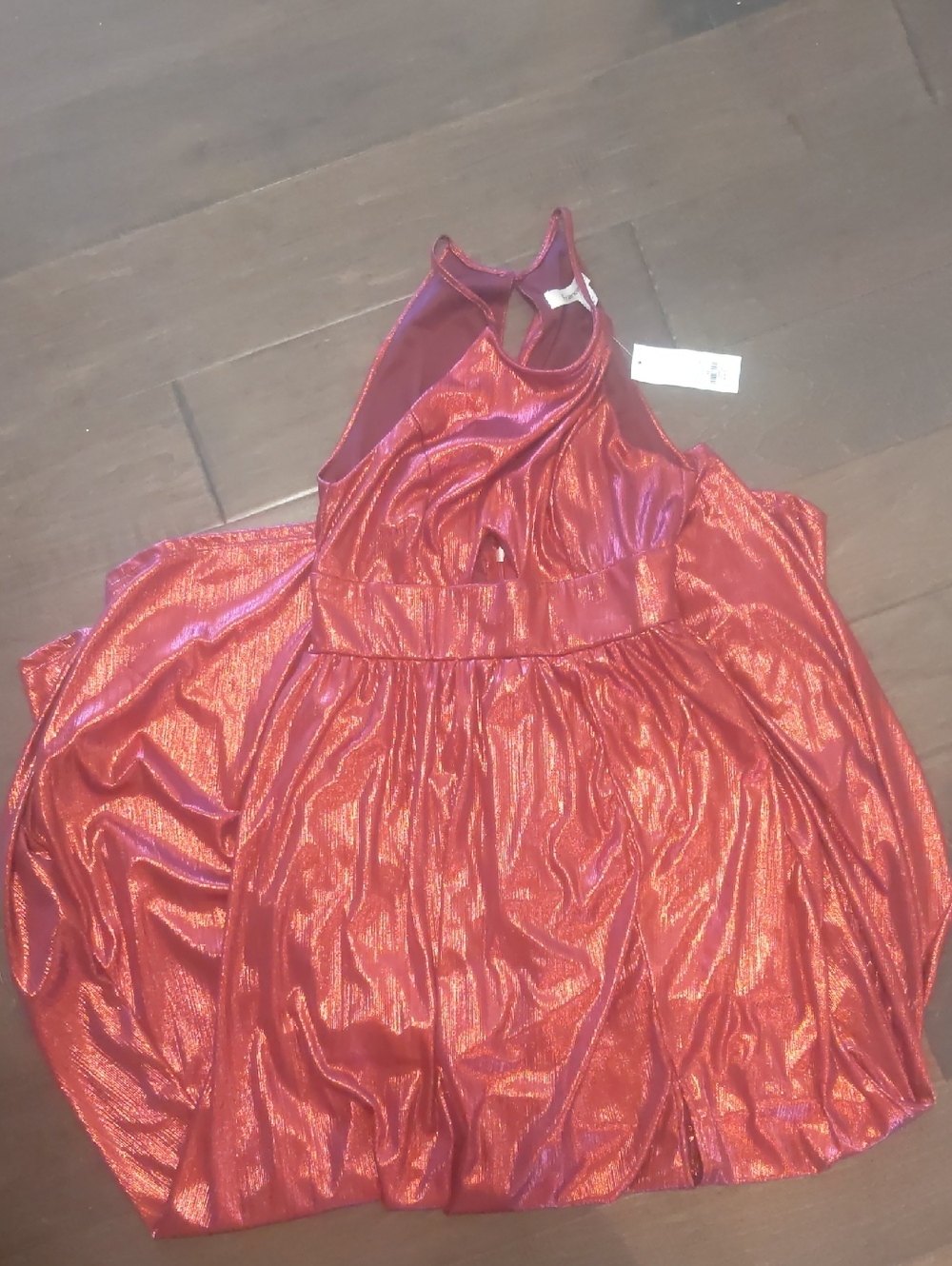 Francesca's Shimmery Red Metallic Halter Dress